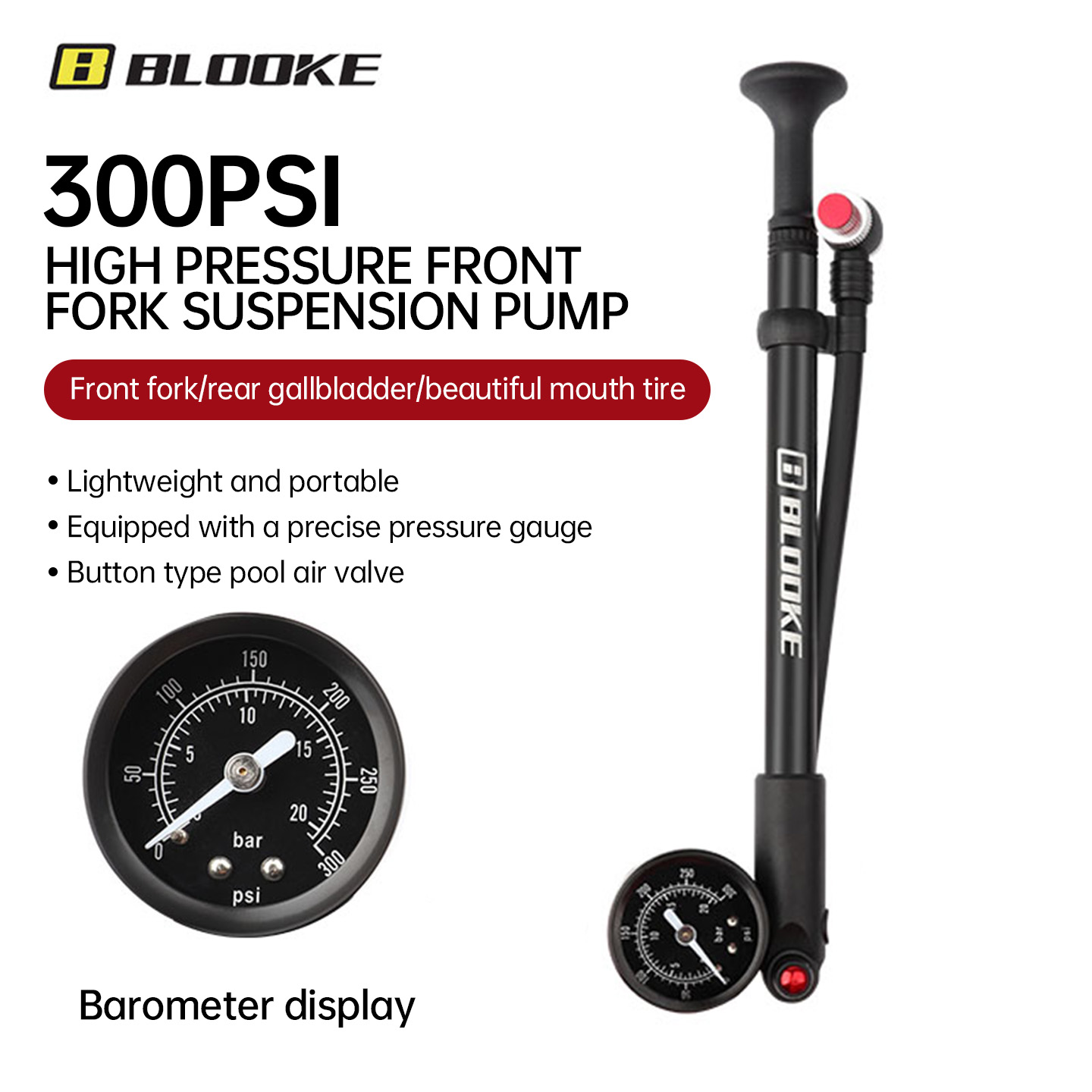 Mtb Fork Air - BLOOKE MTB High-Pressure Shock Pump Portable